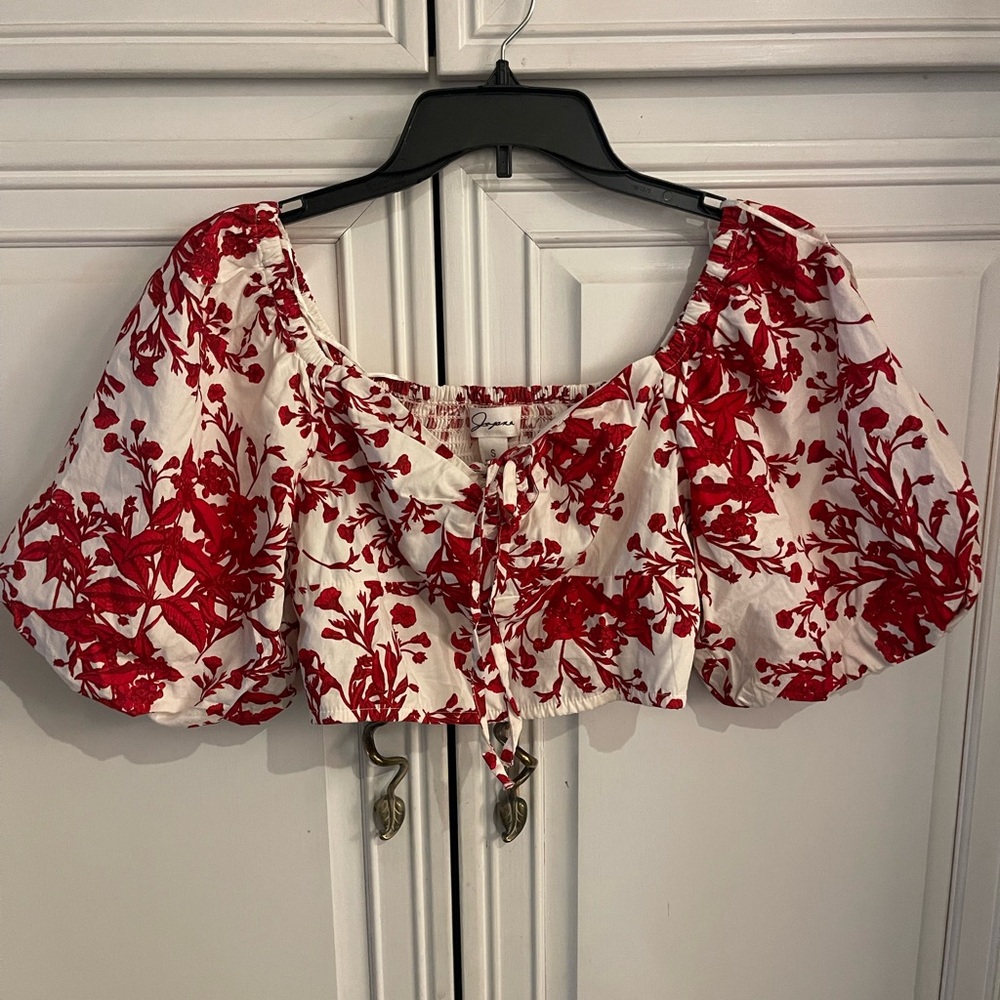Japna Red and White Floral Blouse